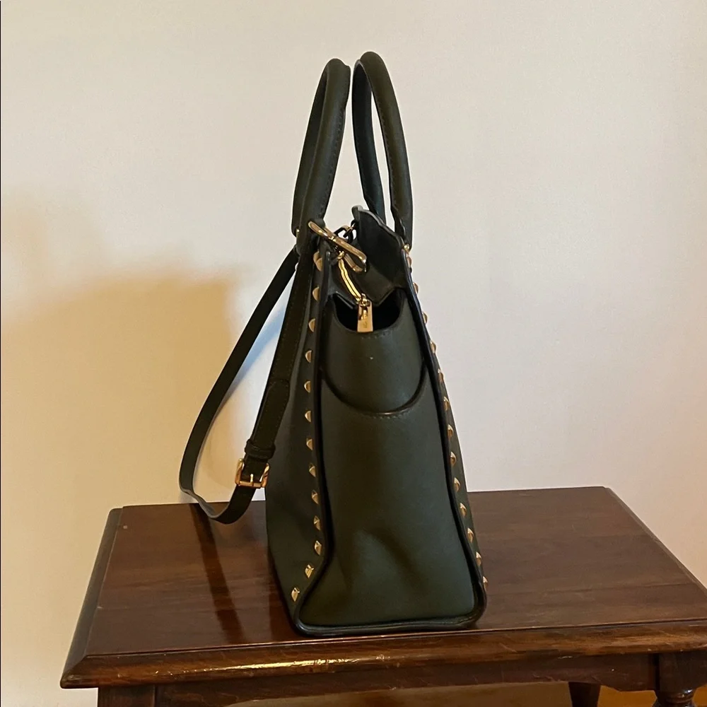 Michael Kors Dark Green Studded Satchel - Picture 2 of 9